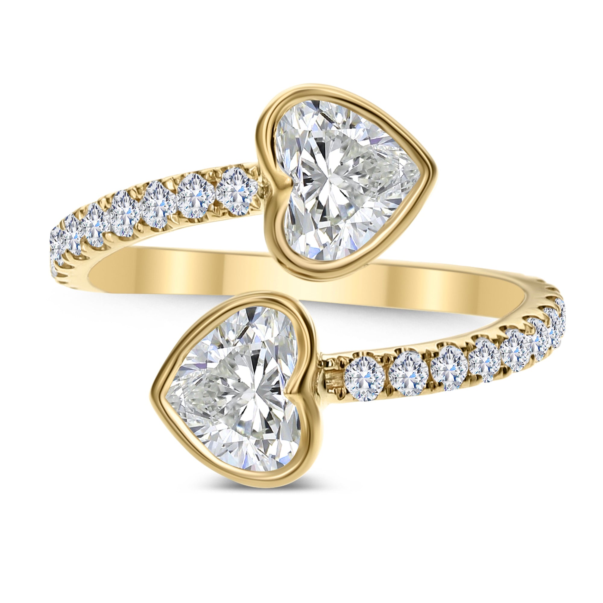 2 Stone Round and Heart Shape Diamond Ring-Yellow