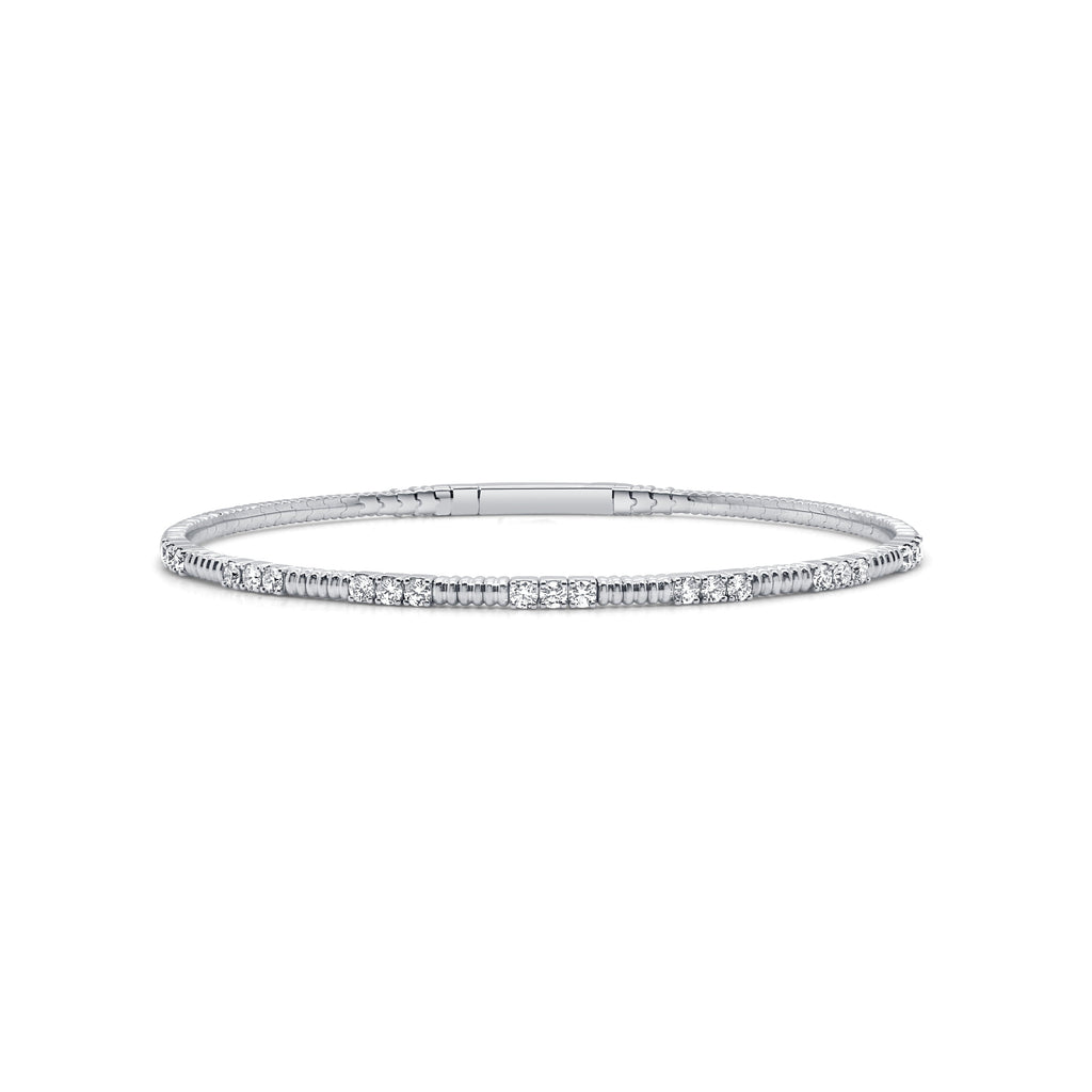14K Yellow Gold Diamond Flexible Bangle-White