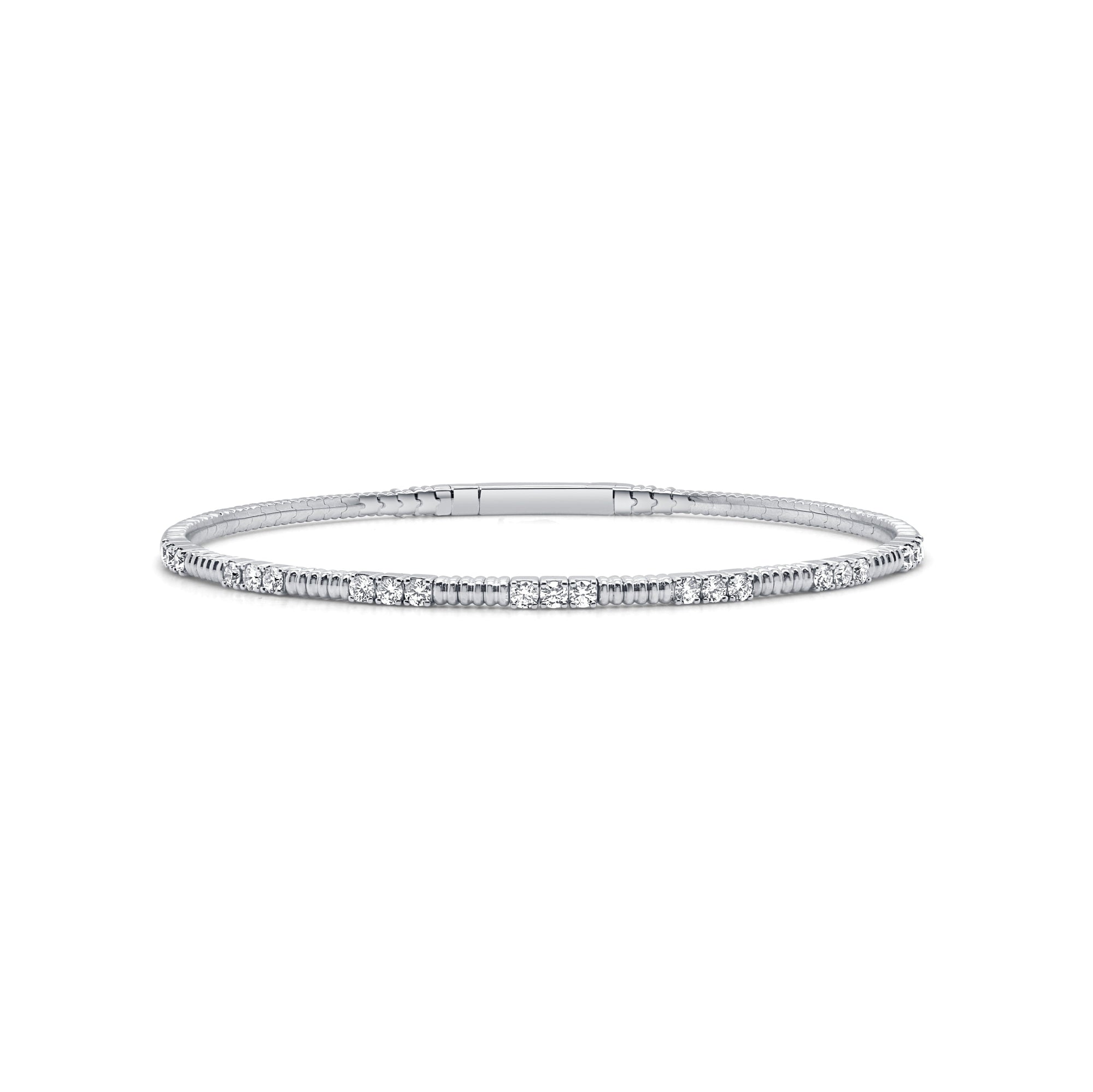14K Yellow Gold Diamond Flexible Bangle-White