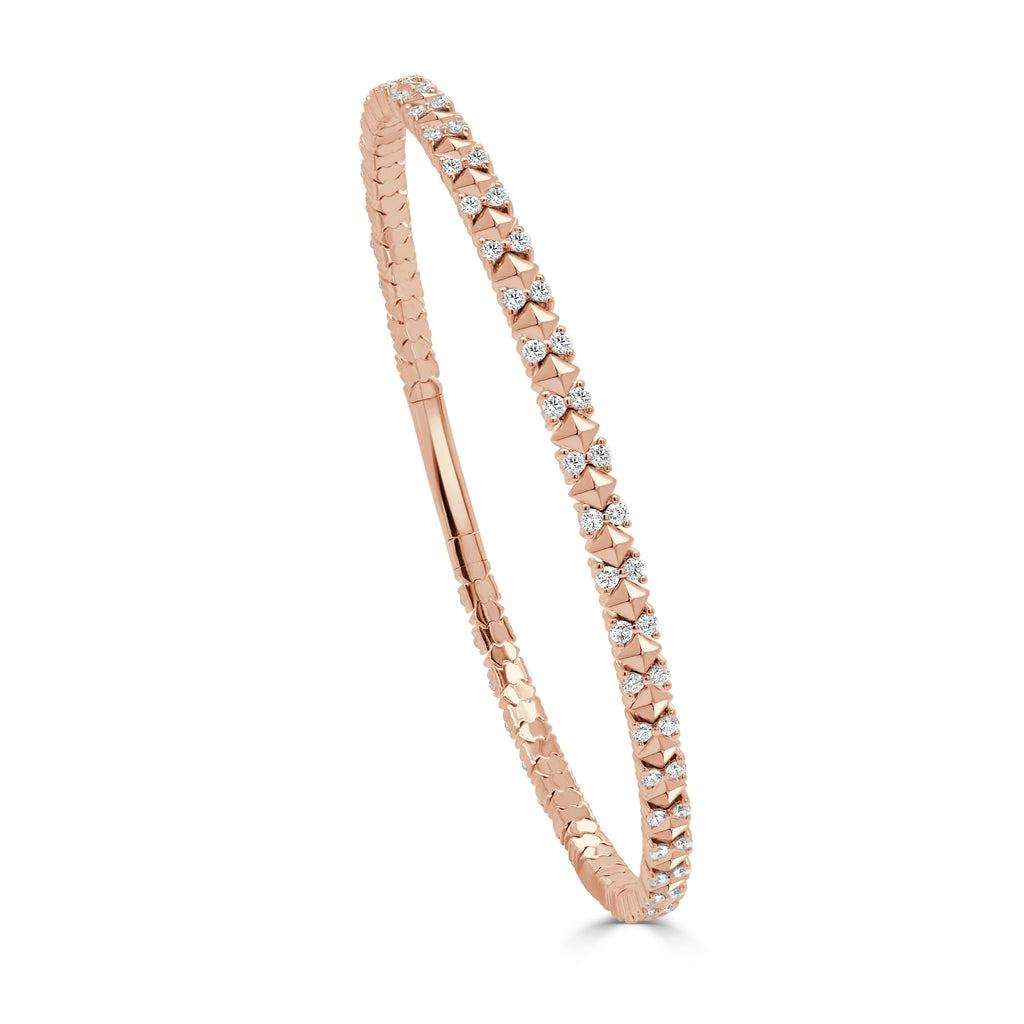 14K Gold Diamond Flexible Bangle - Rose