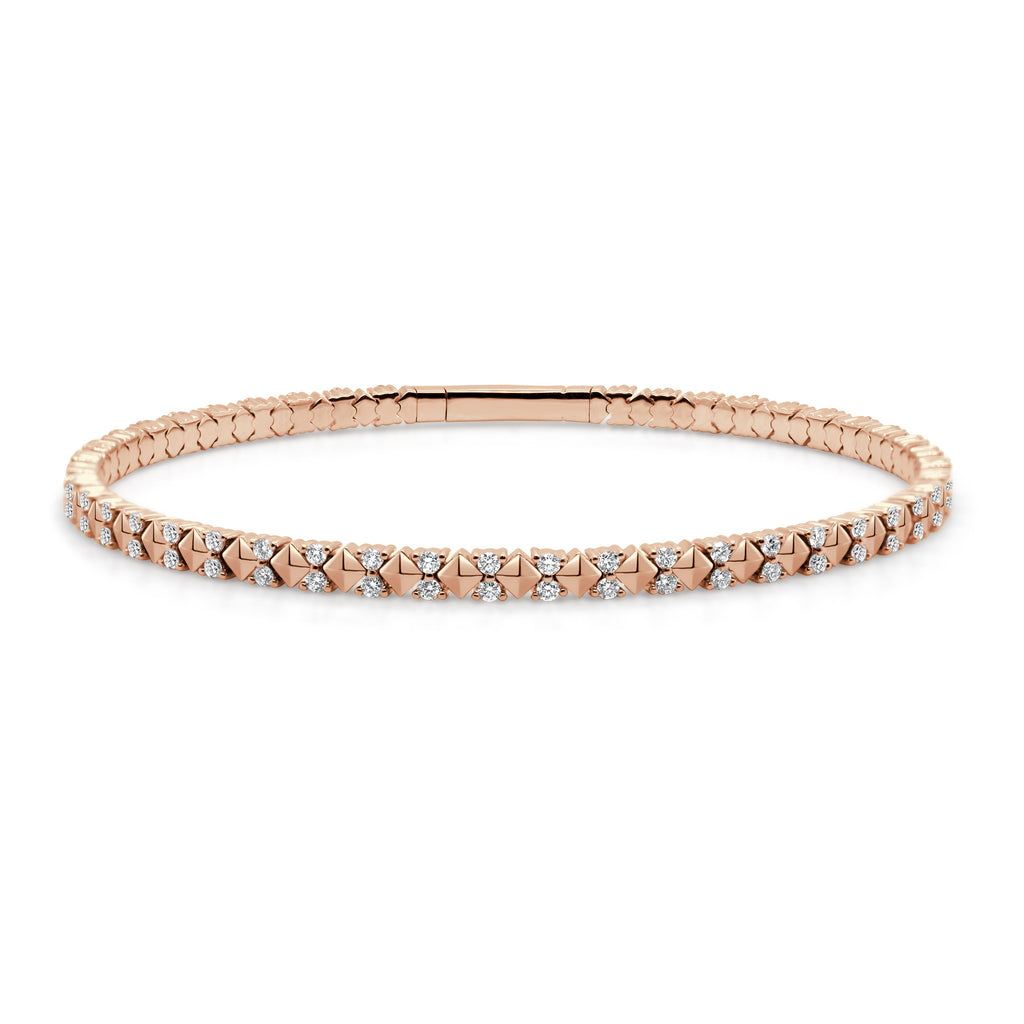 14K Gold Diamond Flexible Bangle - Rose