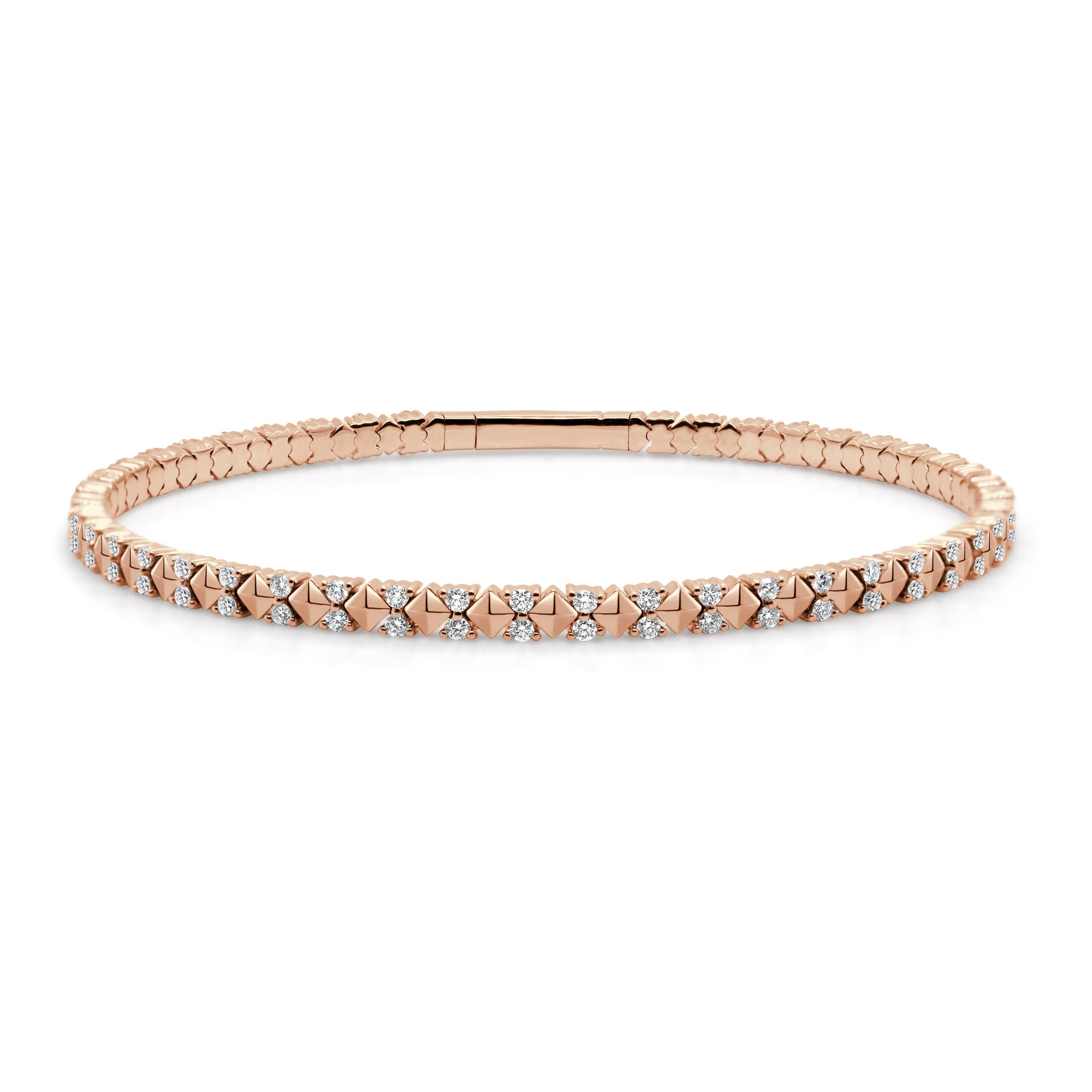 14K Gold Diamond Flexible Bangle - Rose
