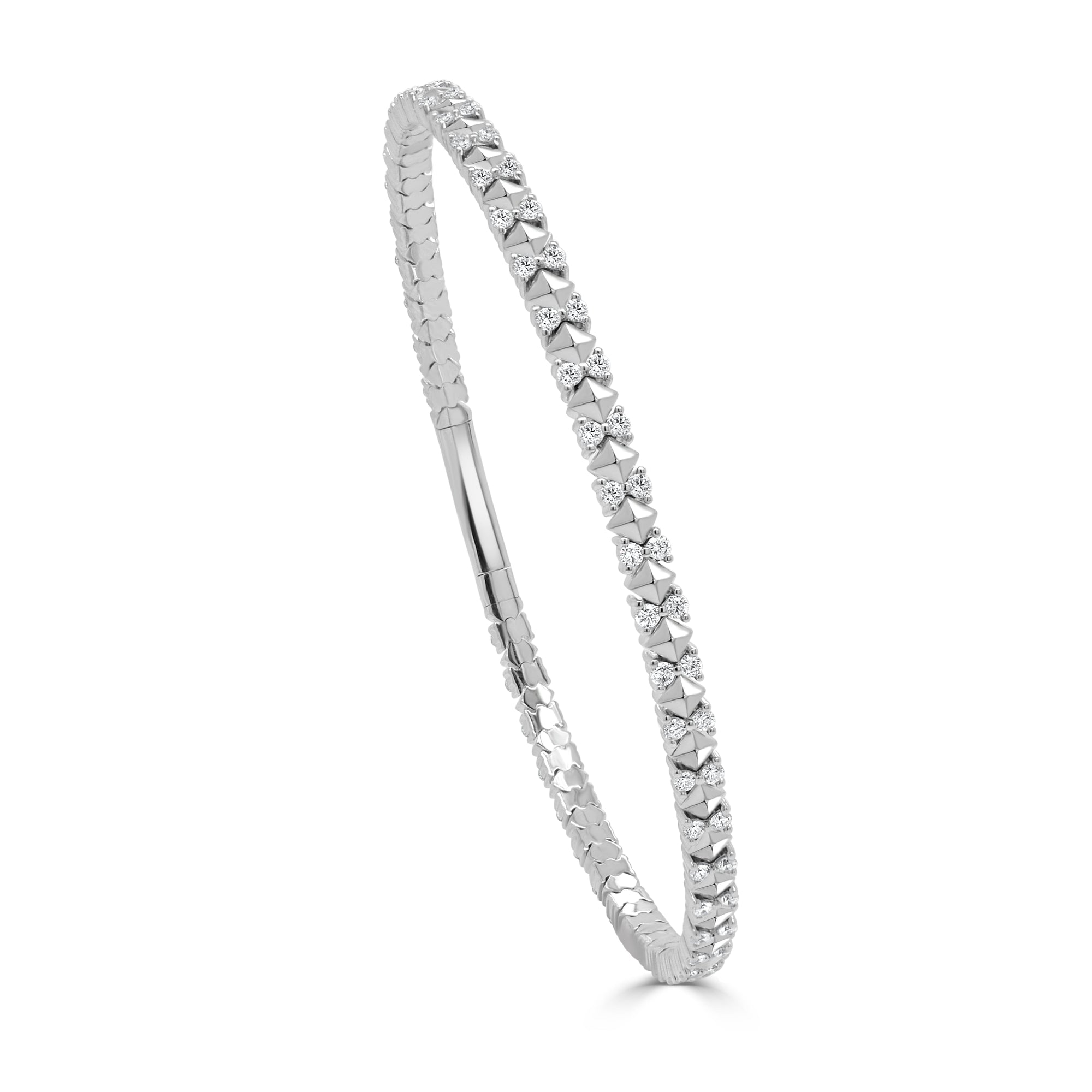 14K Gold Diamond Flexible Bangle - White