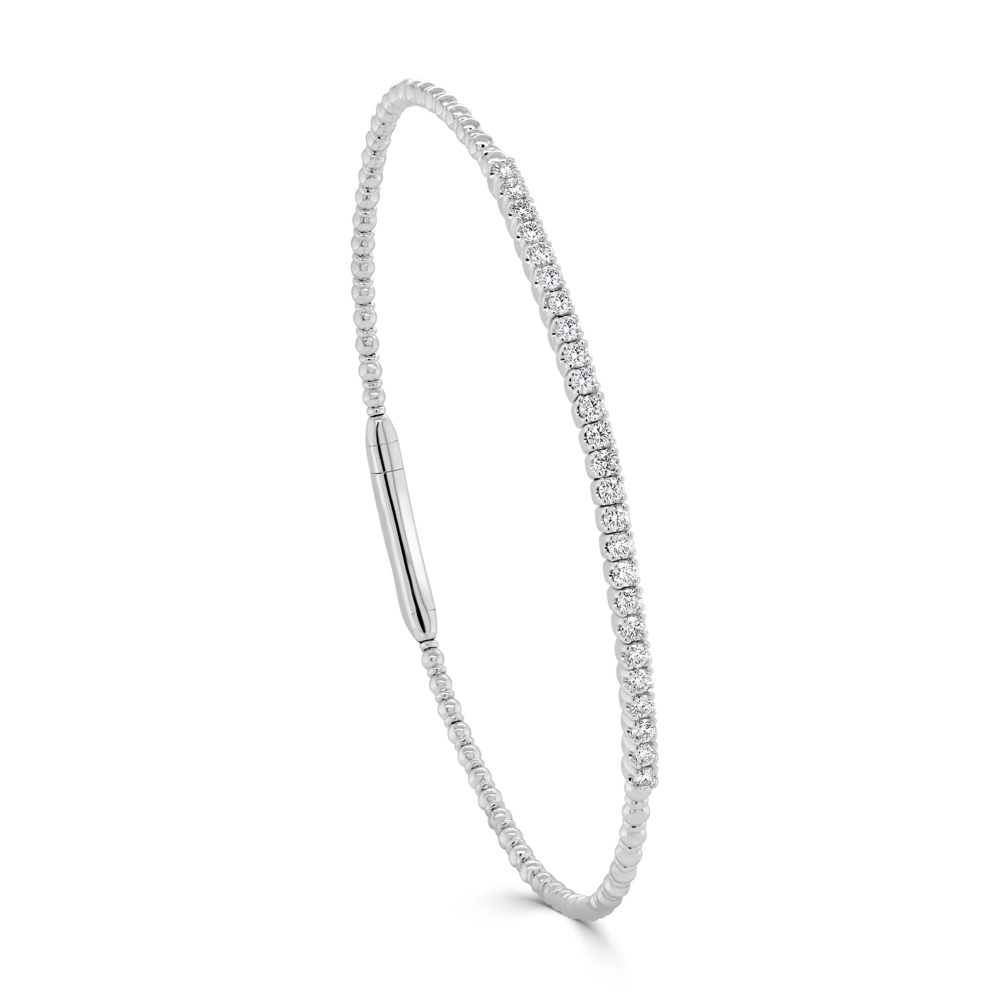 14K Gold Diamond Flexible Bangle -white
