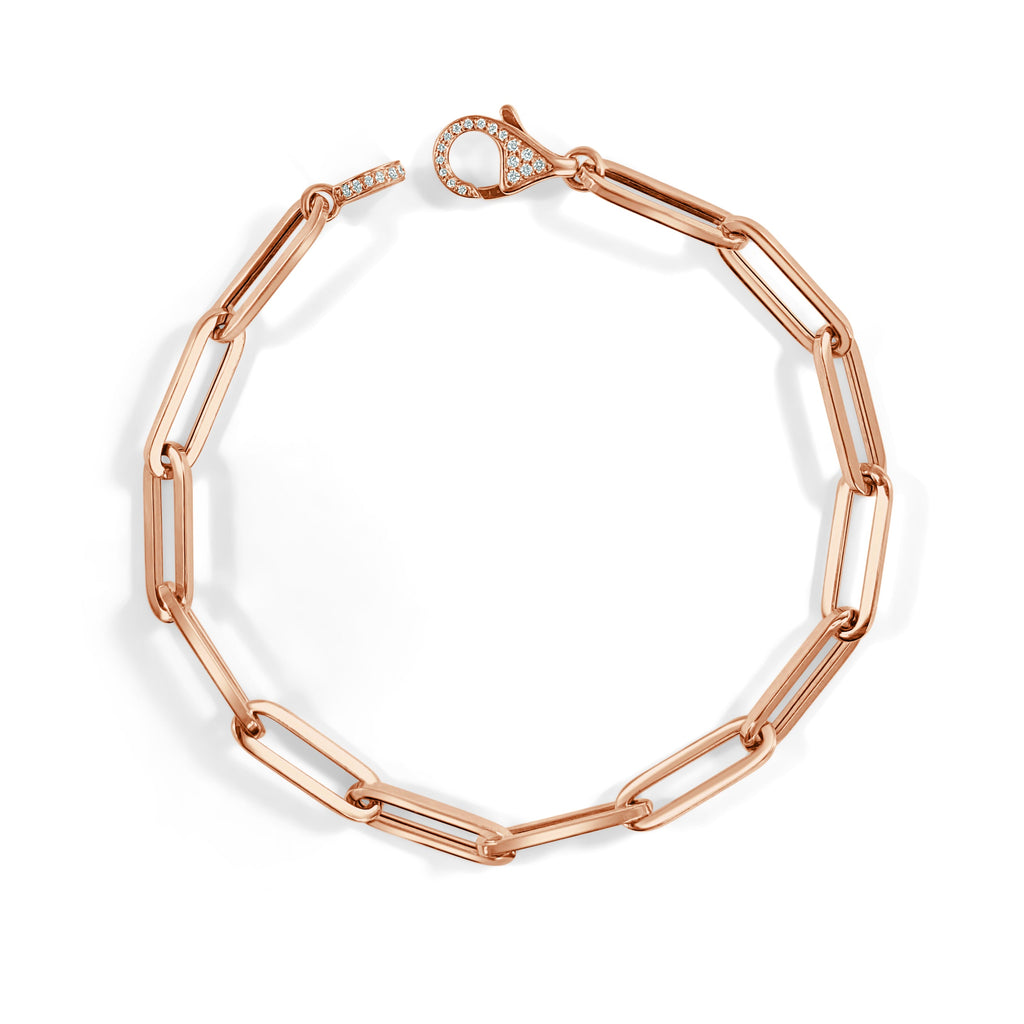 14K Gold Diamond Paperclip Bracelet - Rose