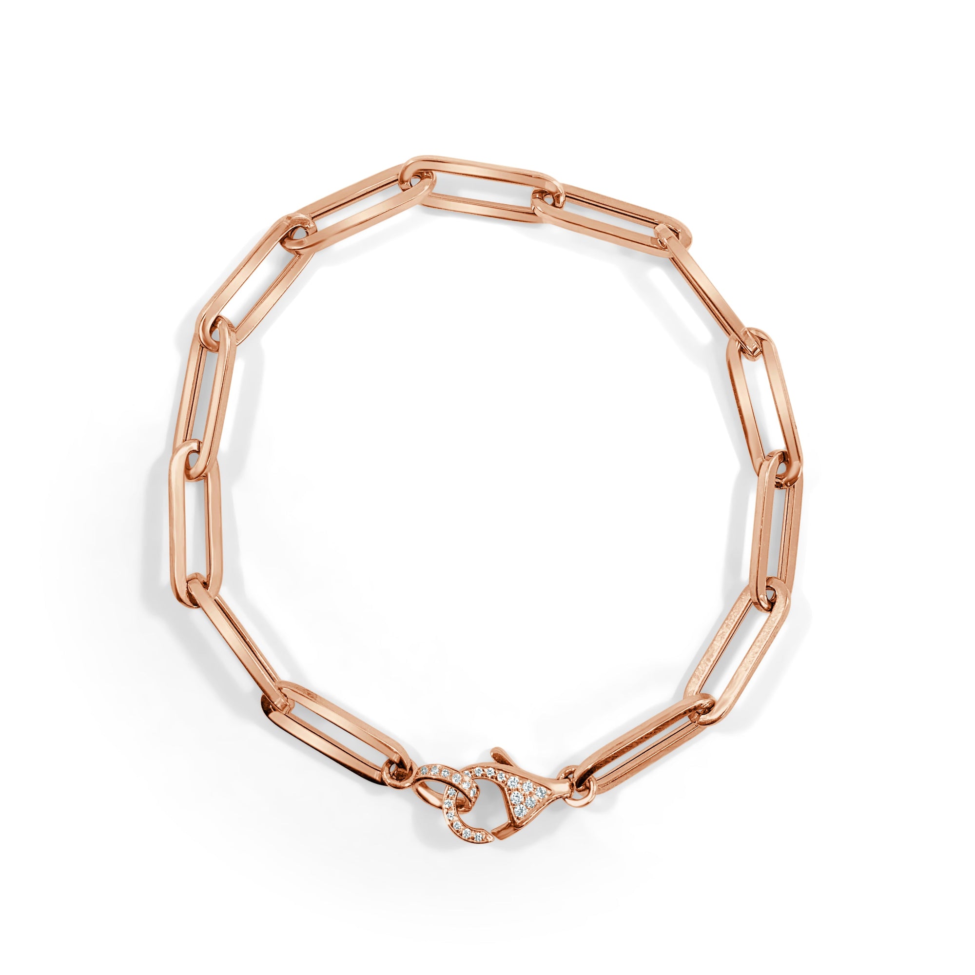 14K Gold Diamond Paperclip Bracelet - Rose