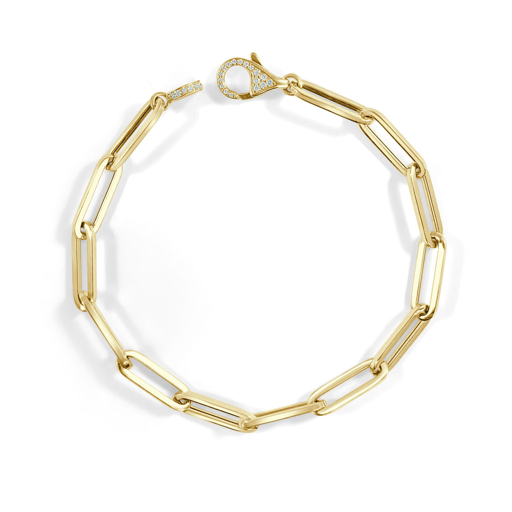 14K Gold Diamond Paperclip Bracelet - Yellow