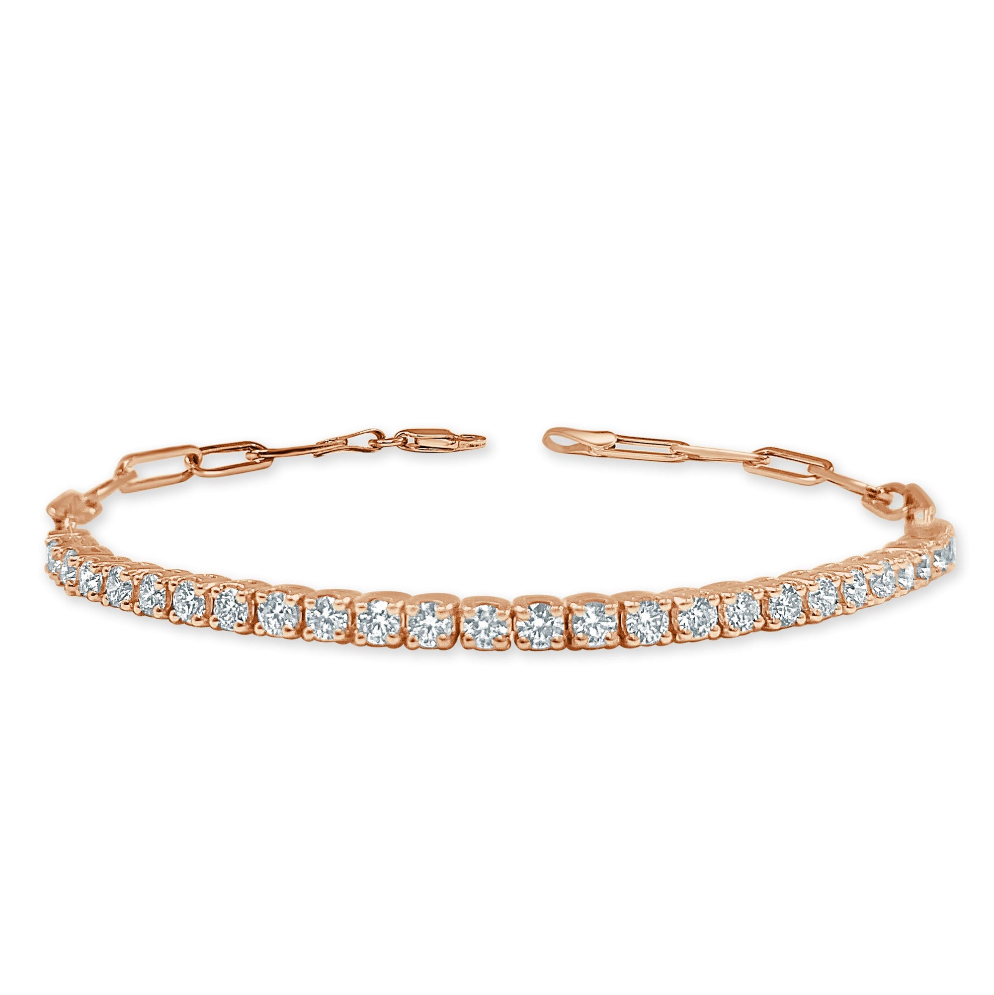 14K Gold Diamond Paperclip Chain Bracelet - Rose