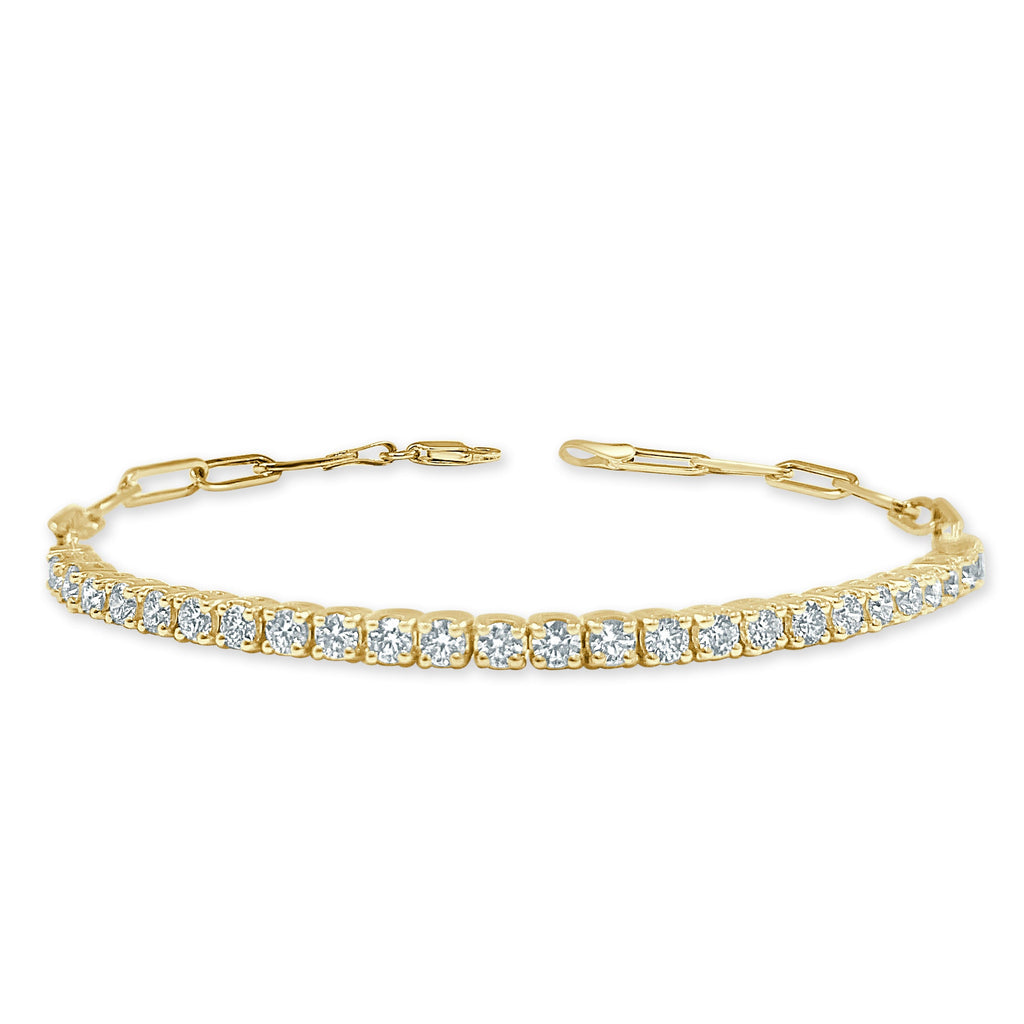 14K Gold Diamond Paperclip Chain Bracelet - Yellow