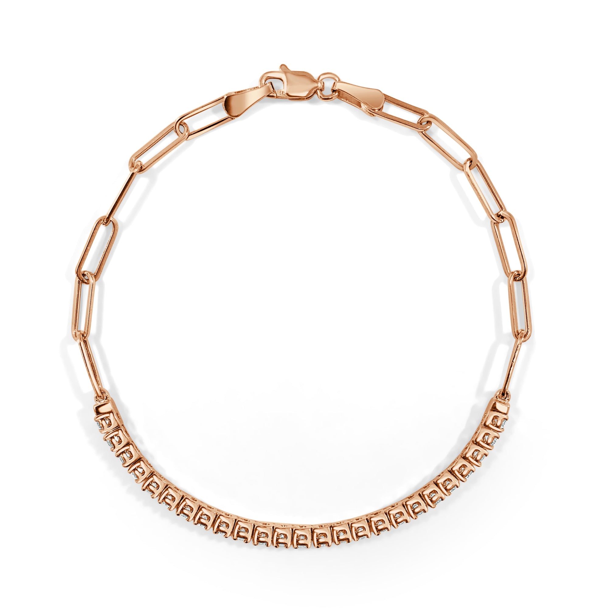 14K Gold Diamond Paperclip Chain Bracelet - Rose