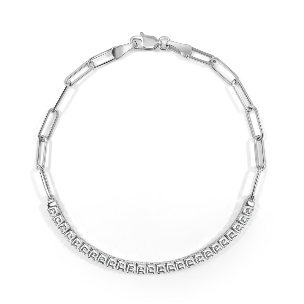 14K Gold Diamond Paperclip Chain Bracelet - White