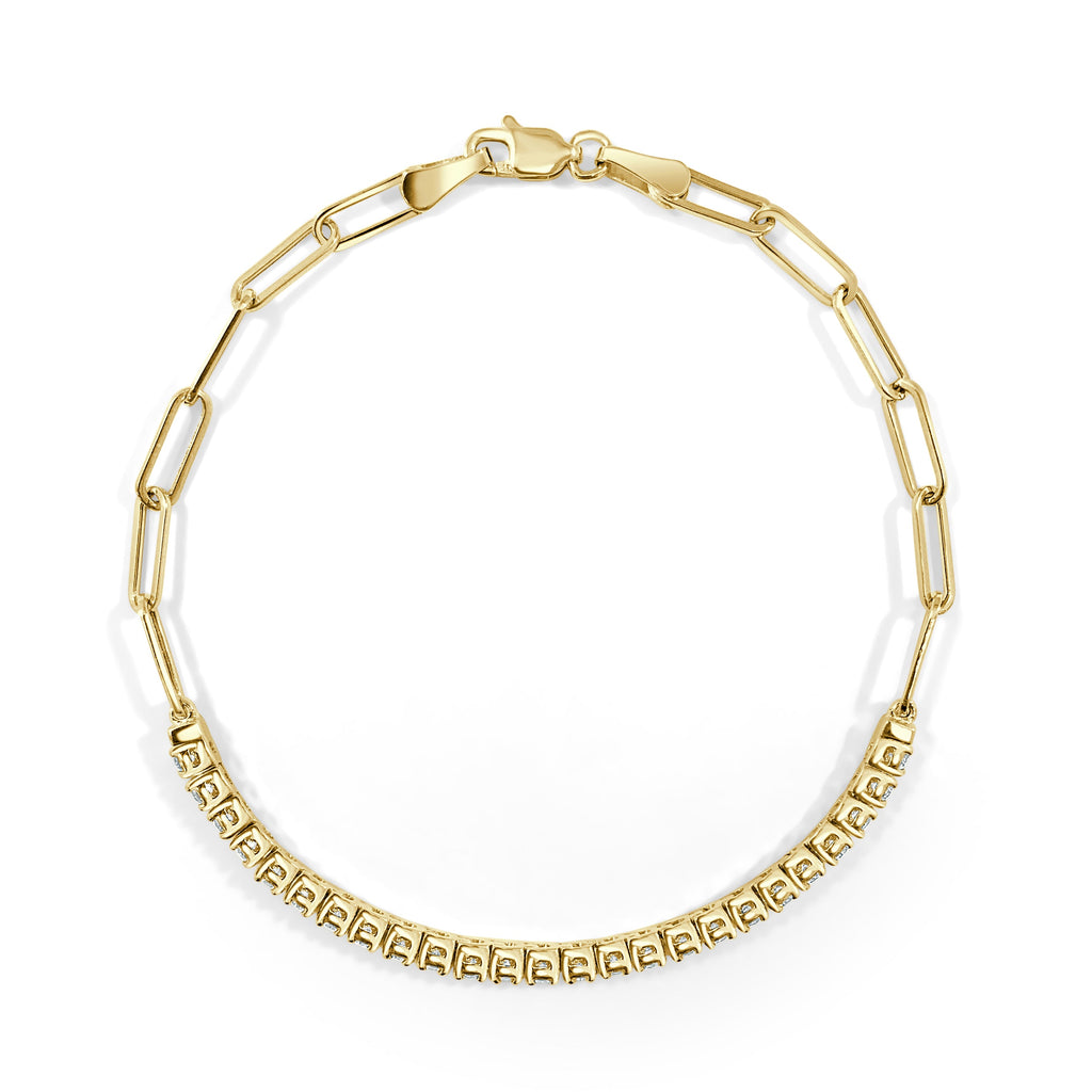 14K Gold Diamond Paperclip Chain Bracelet - Yellow