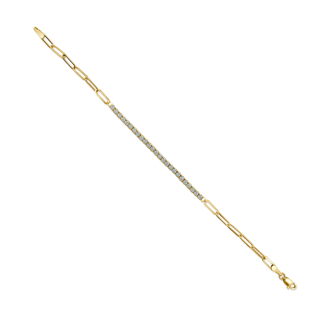 14K Gold Diamond Paperclip Chain Bracelet - Yellow
