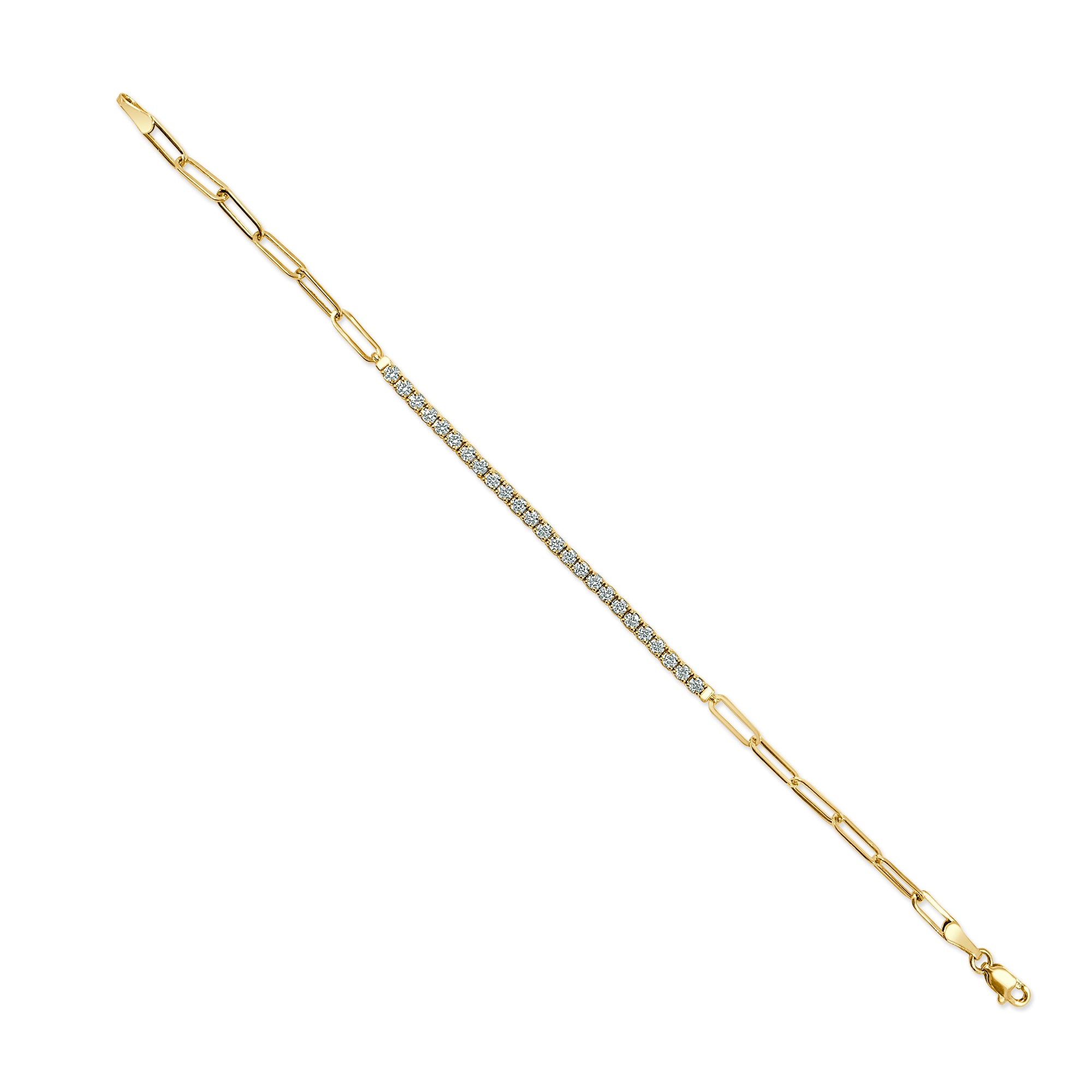 14K Gold Diamond Paperclip Chain Bracelet - Yellow