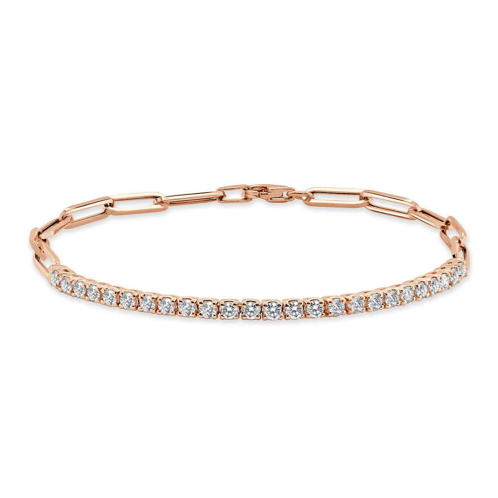14K Gold & Diamond Paperclip Link Bracelet - Rose