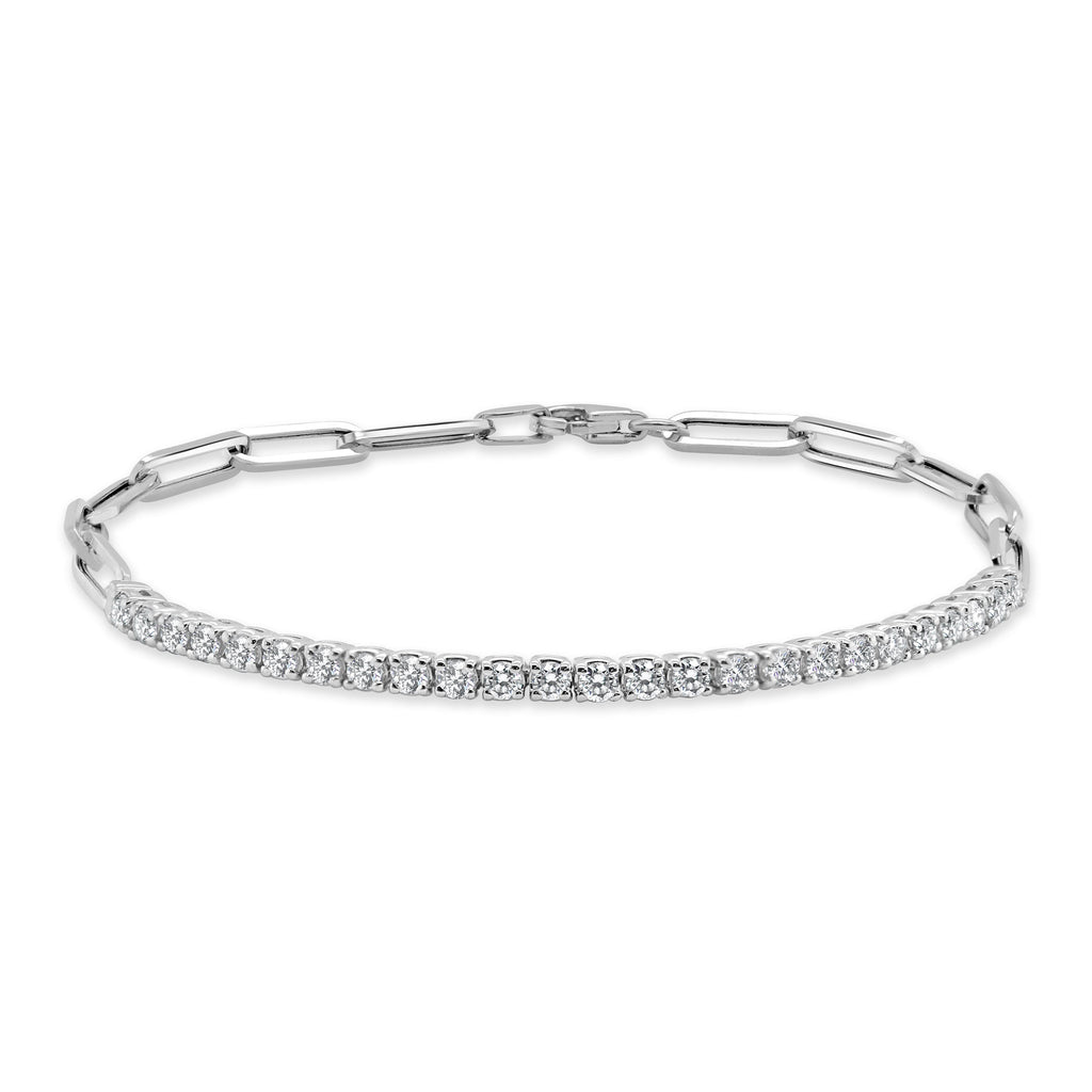14K Gold & Diamond Paperclip Link Bracelet  - White