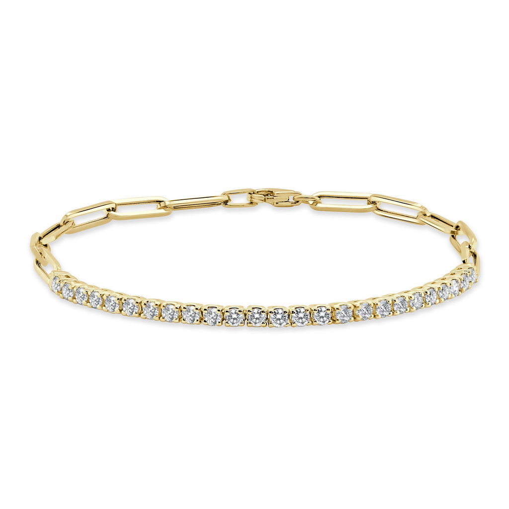14K Gold & Diamond Paperclip Link Bracelet- Gold