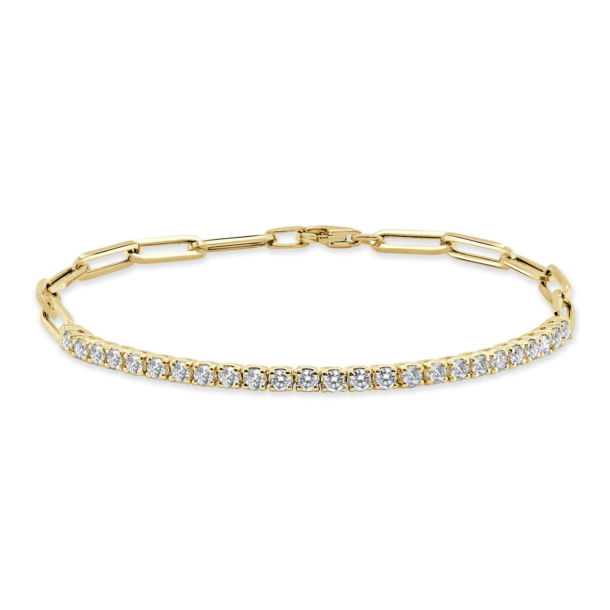 14K Gold & Diamond Paperclip Link Bracelet- Gold
