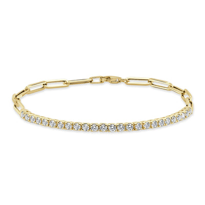 14K Gold & Diamond Paperclip Link Bracelet- Gold