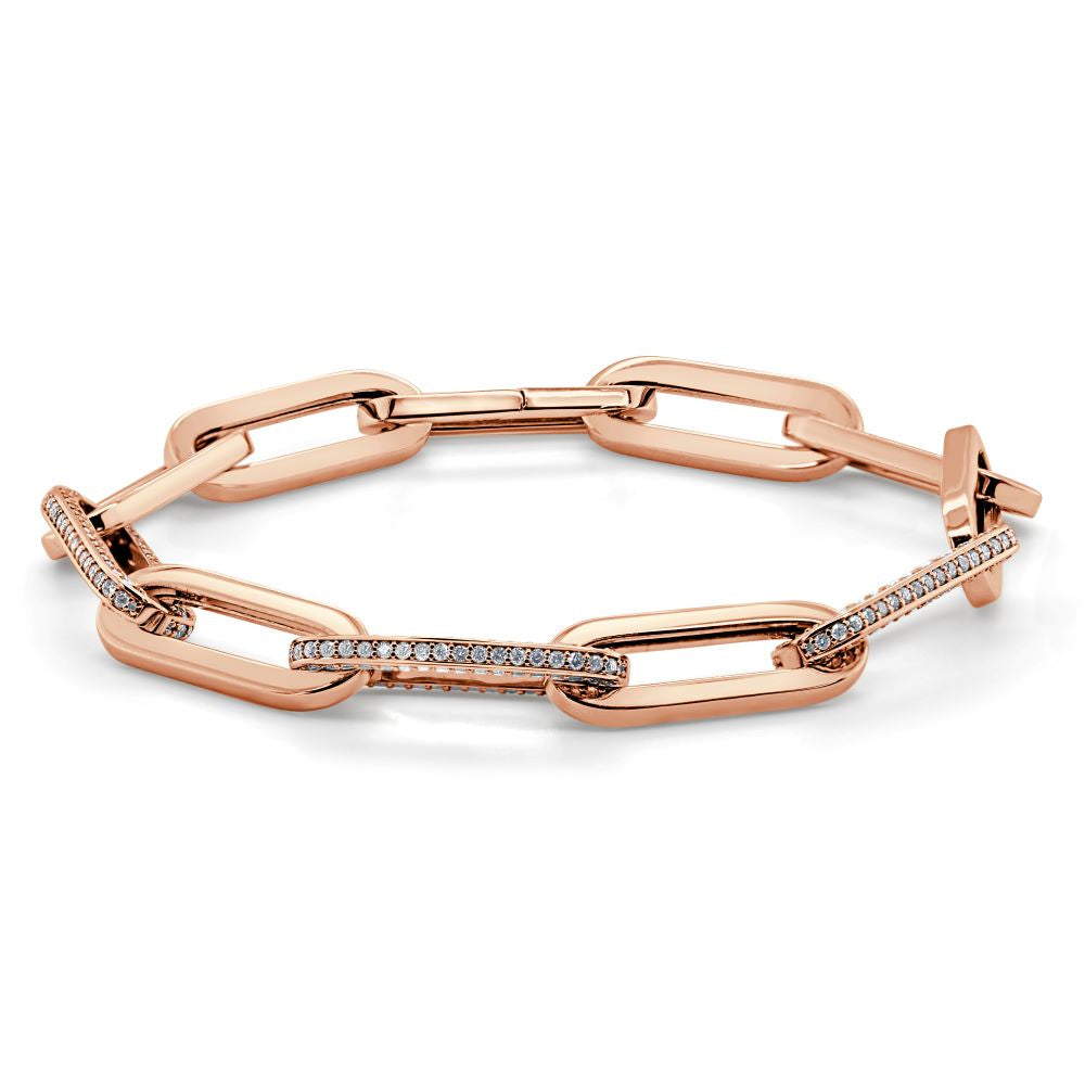14K Gold & Diamond Paperclip Bracelet - Rose