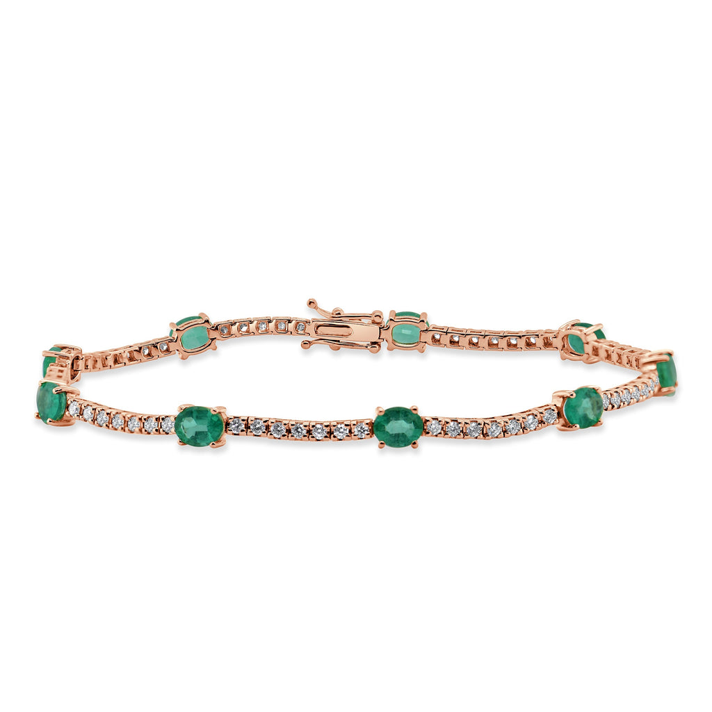 14K Gold Emerald & Diamond Station Tennis Bracelet - Rose