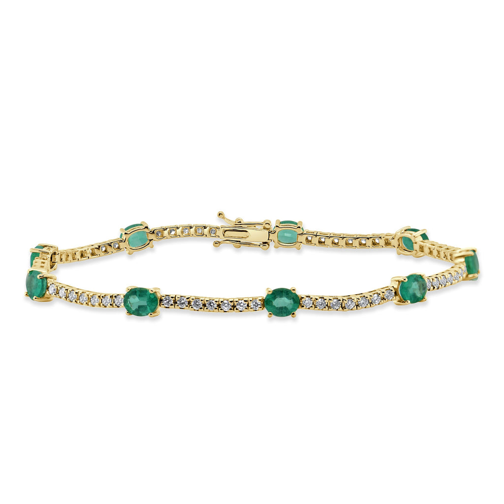 14K Gold Emerald & Diamond Station Tennis Bracelet - Yellow