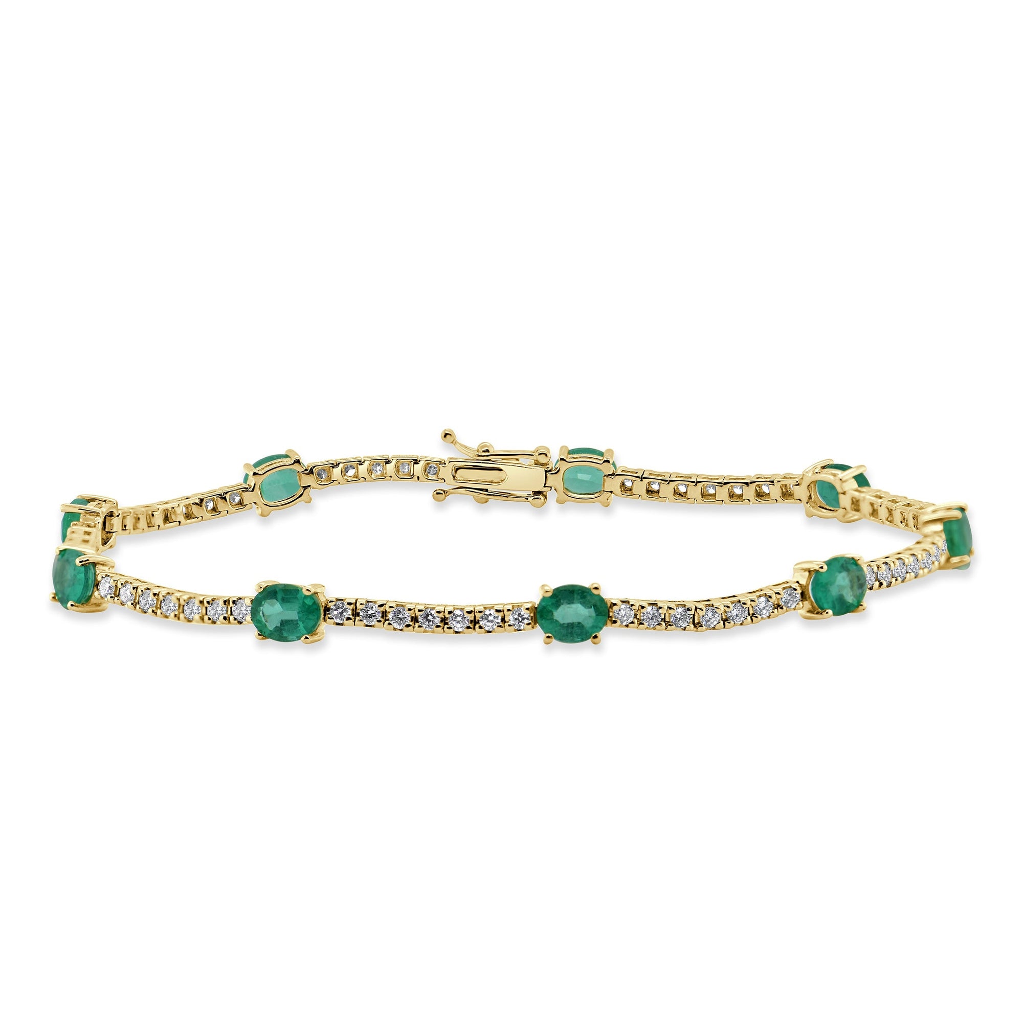 14K Gold Emerald & Diamond Station Tennis Bracelet - Yellow