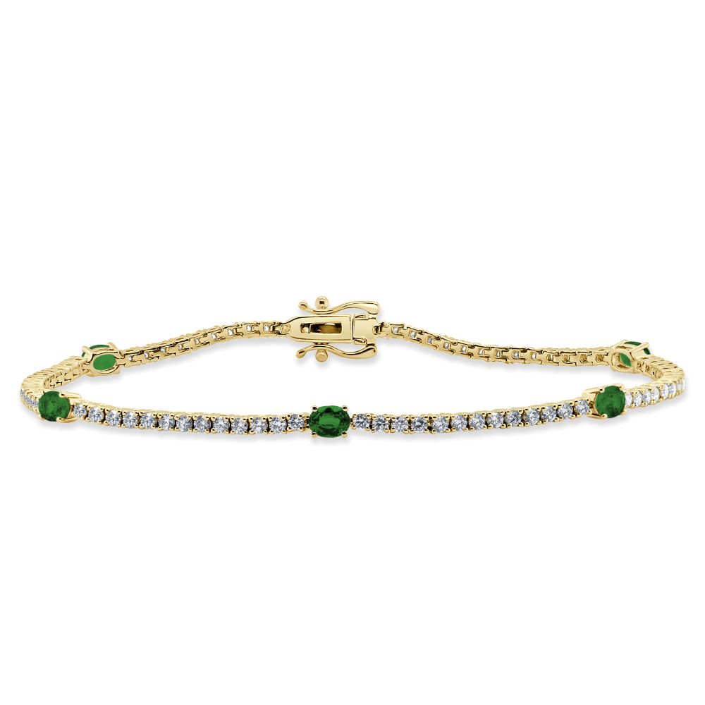 14K Gold Emerald & Diamond Tennis Bracelet - White