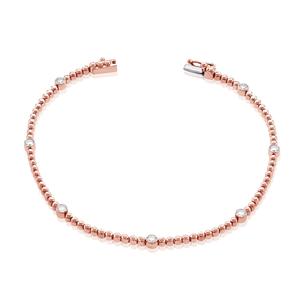 14K Gold Diamond Station Bead Bracelet - Rose