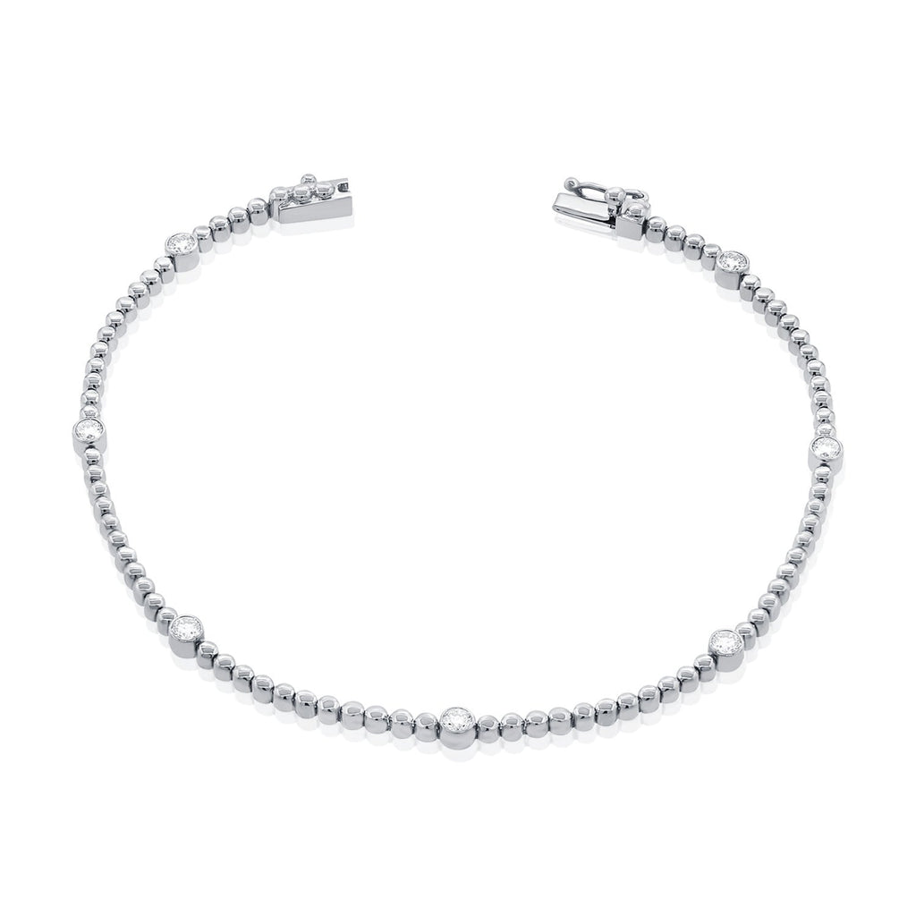14K Gold Diamond Station Bead Bracelet - White