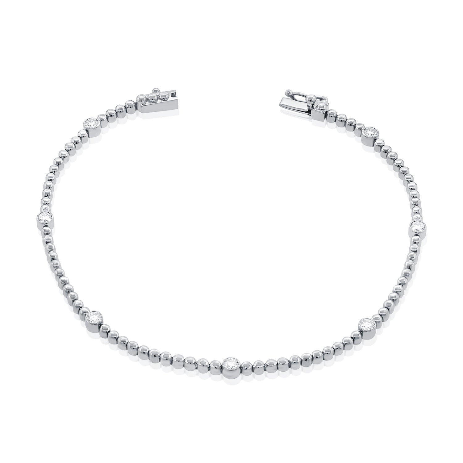 14K Gold Diamond Station Bead Bracelet - White