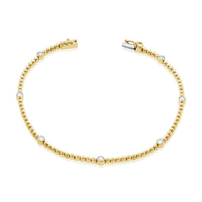 14K Gold Diamond Station Bead Bracelet - Yellow