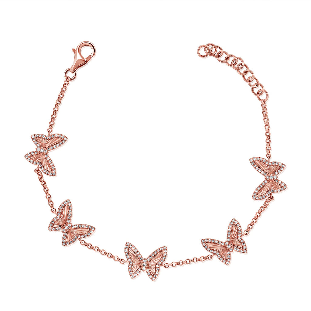 14K Gold Diamond Butterfly Station Bracelet – Rose