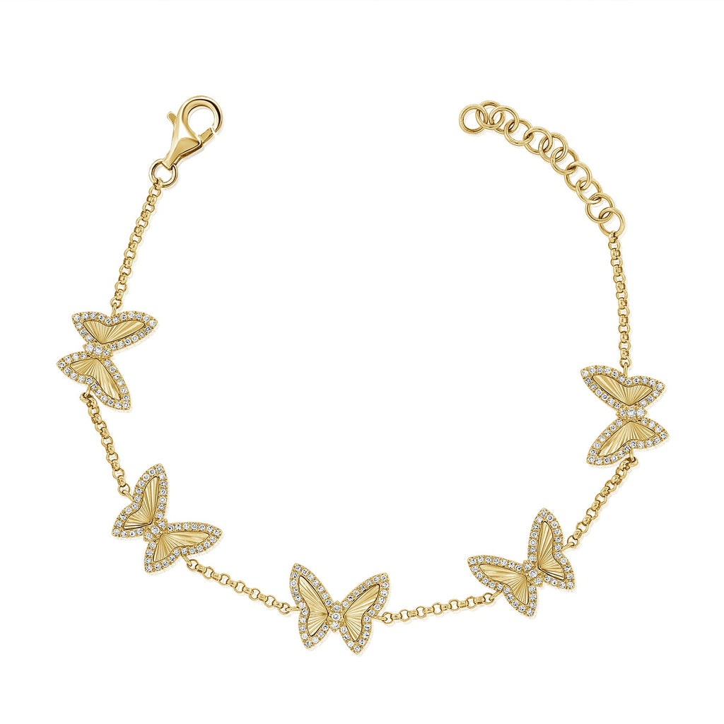 14K Gold Diamond Butterfly Station Bracelet – Yellow