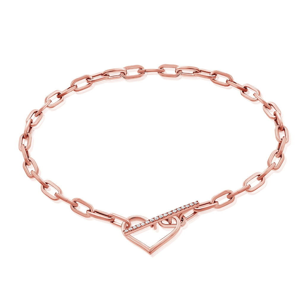 Diamond Heart Link Bracelet, 14K