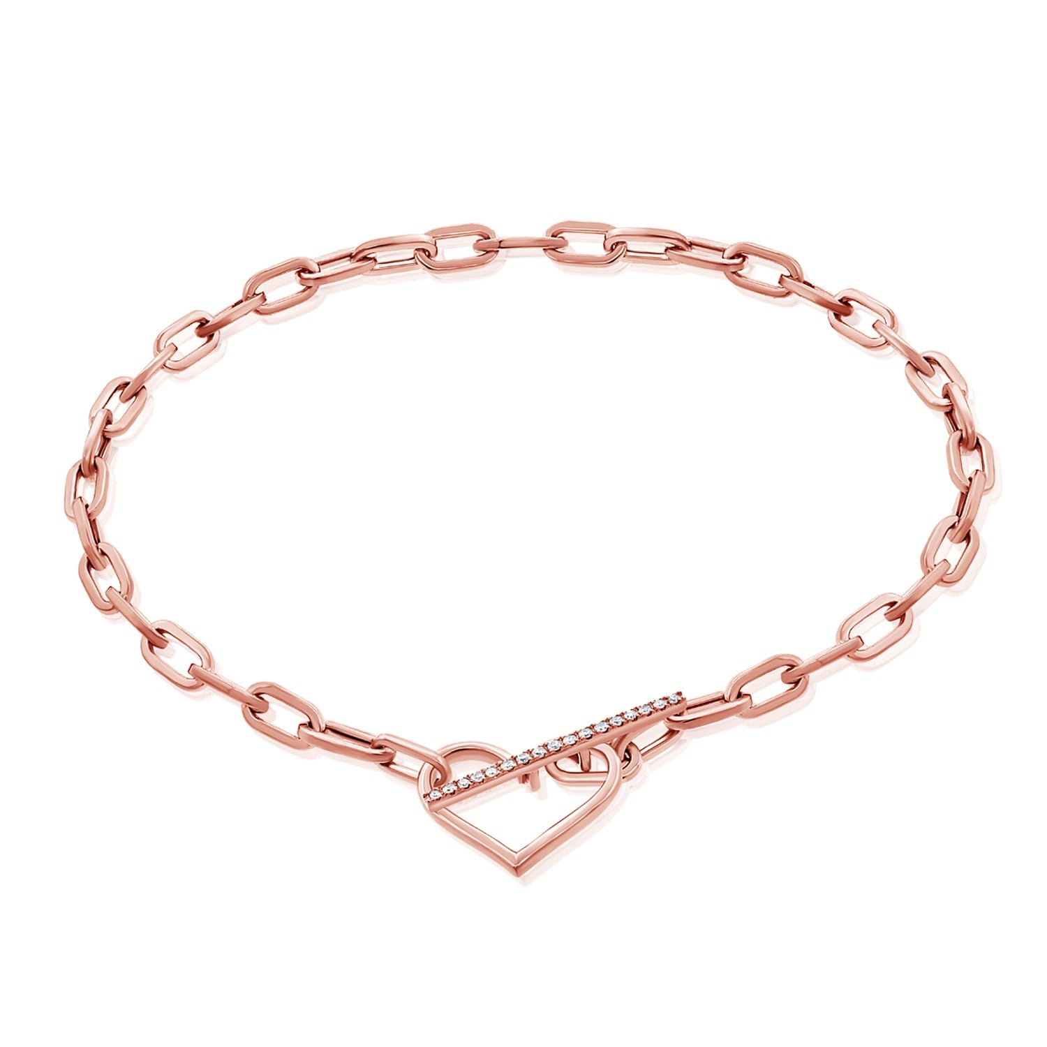 Diamond Heart Link Bracelet, 14K