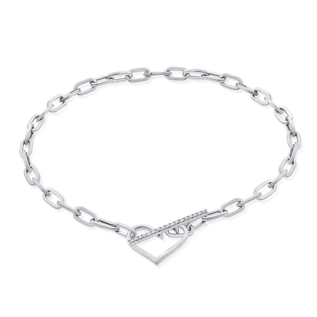 Diamond Heart Link Bracelet, 14K