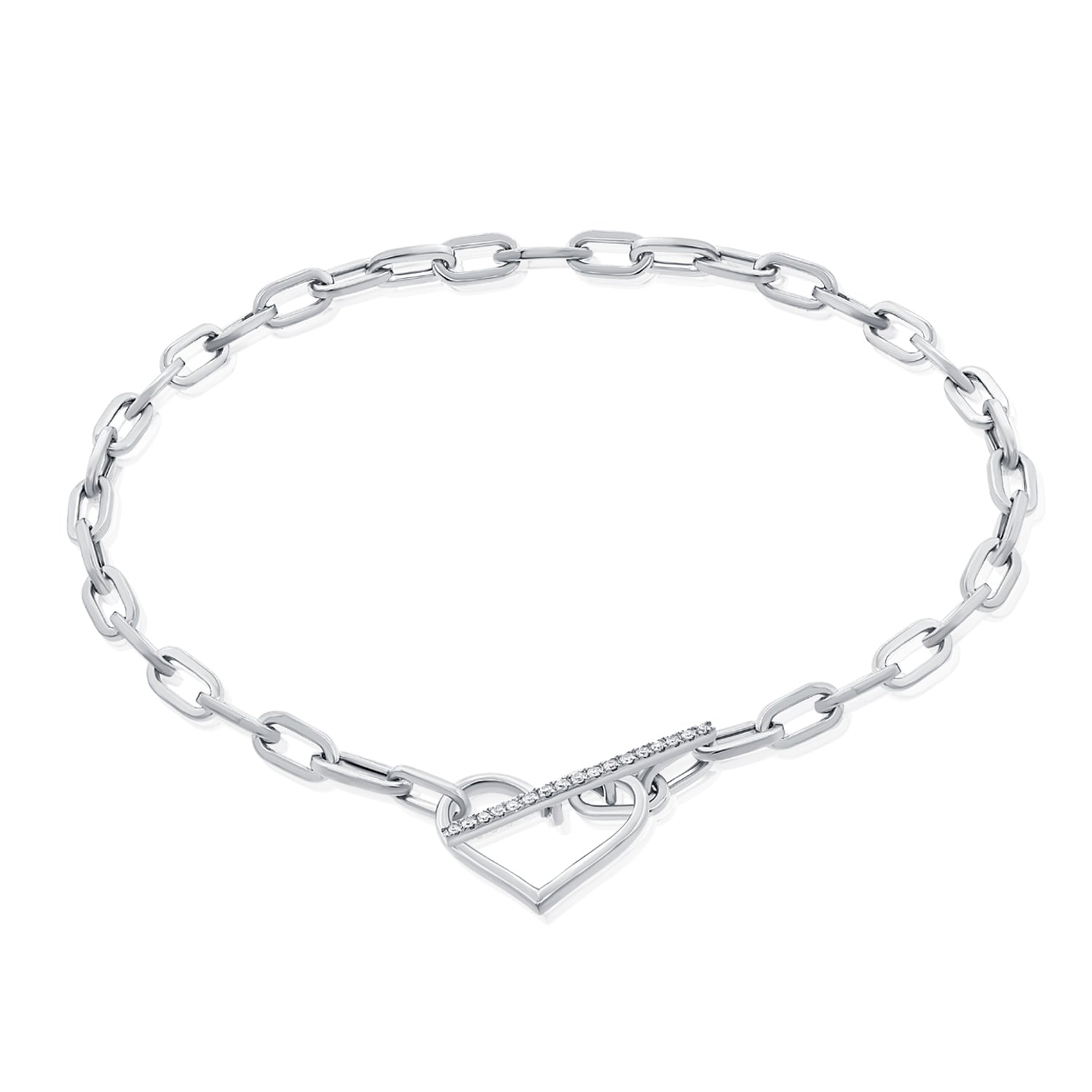 Diamond Heart Link Bracelet, 14K