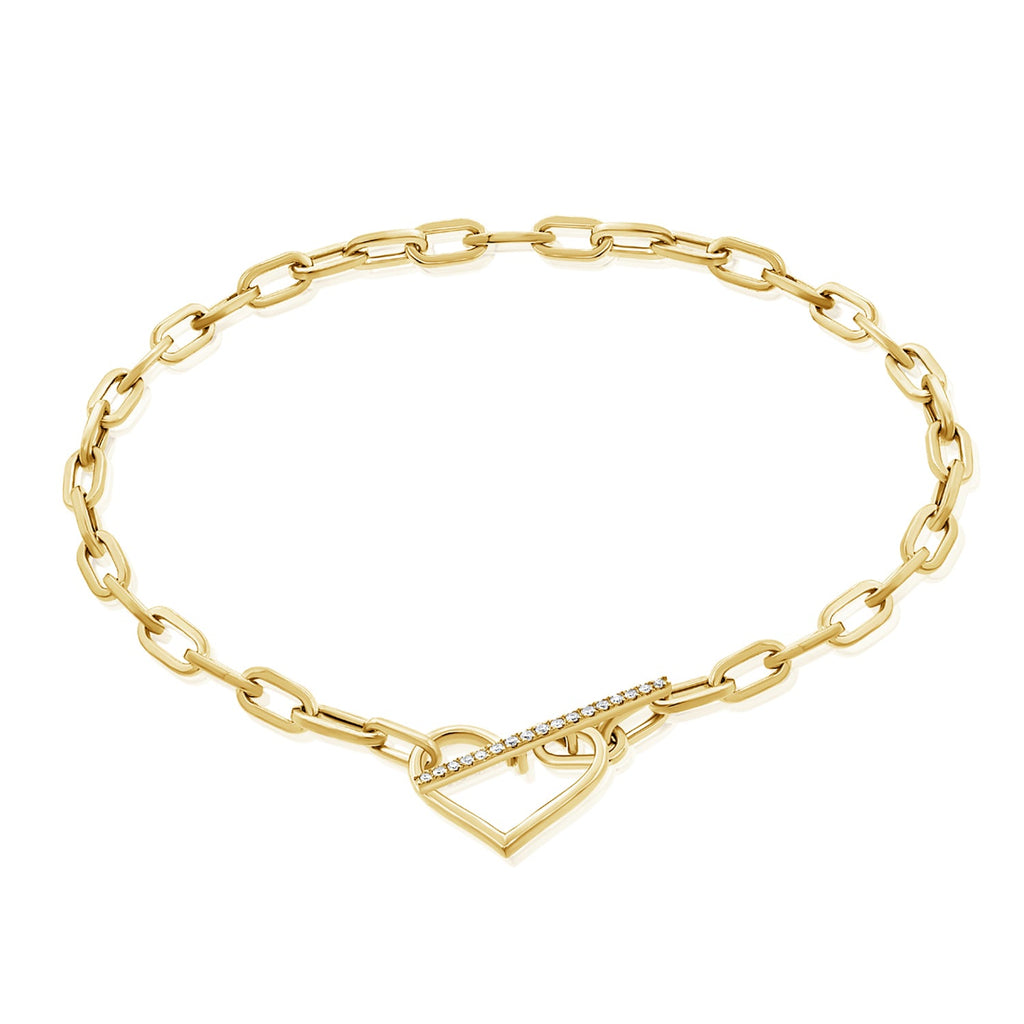 Diamond Heart Link Bracelet, 14K