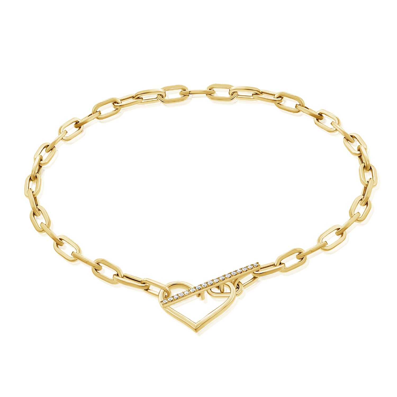Diamond Heart Link Bracelet, 14K