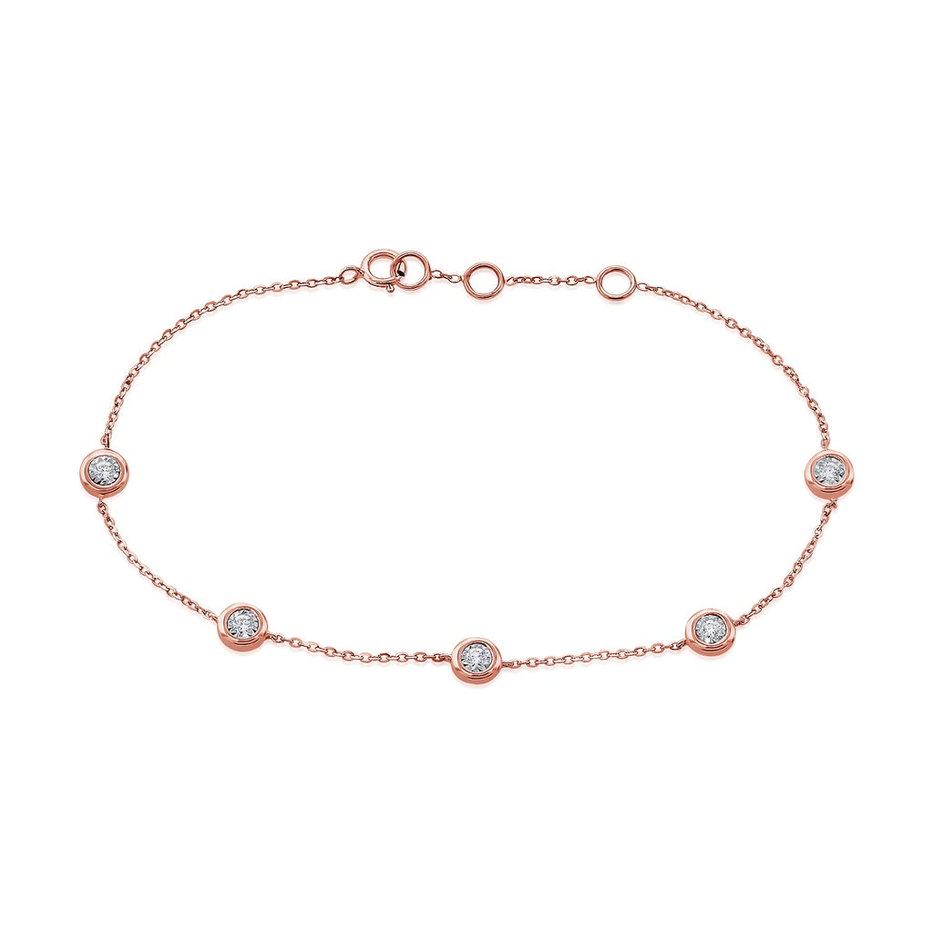 14K Gold Diamond Bezel Station Bracelet - Rose