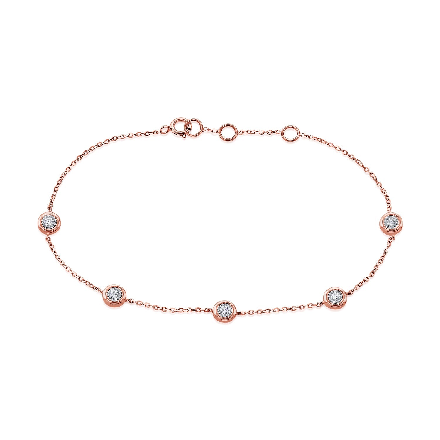 14K Gold Diamond Bezel Station Bracelet - Rose