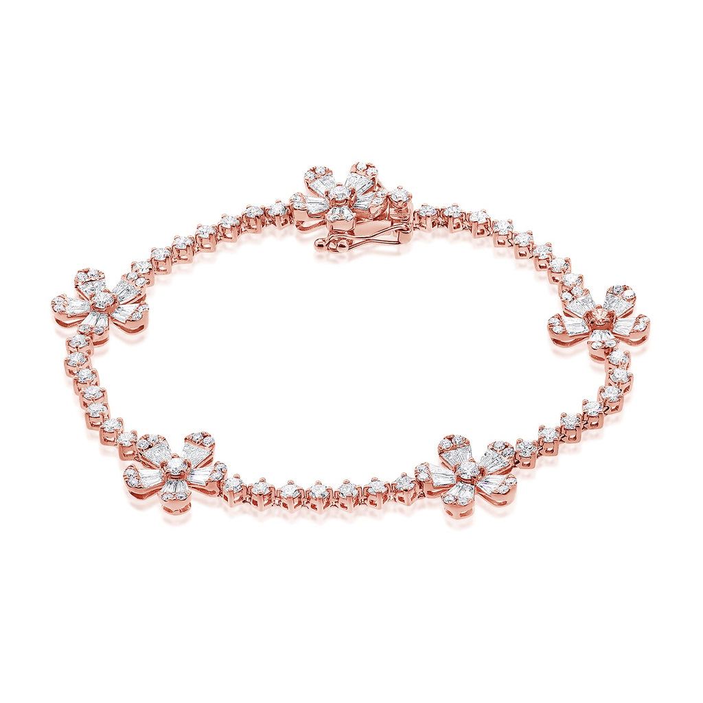 14K Gold & Diamond Flower Station Tennis Bracelet -Rose