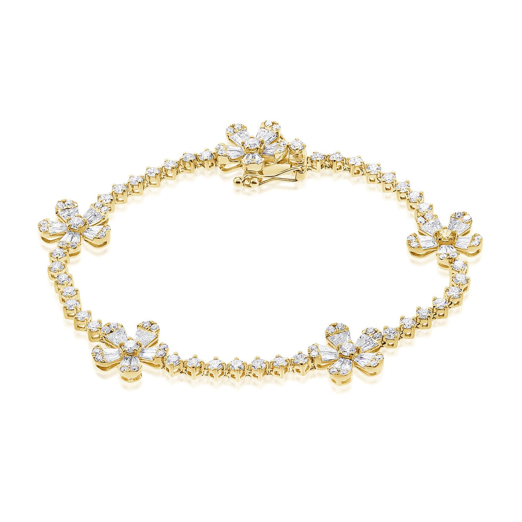14K Gold & Diamond Flower Station Tennis Bracelet - Gold