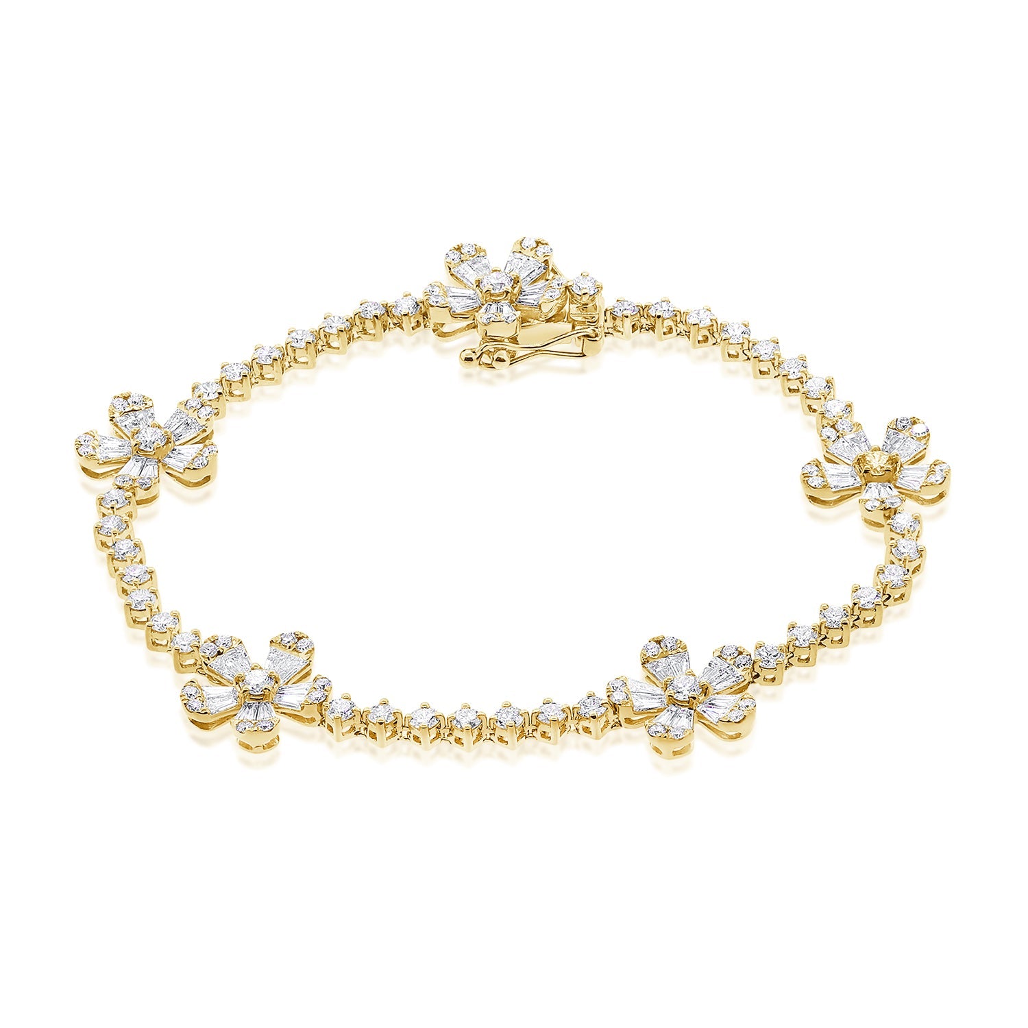 14K Gold & Diamond Flower Station Tennis Bracelet - Gold