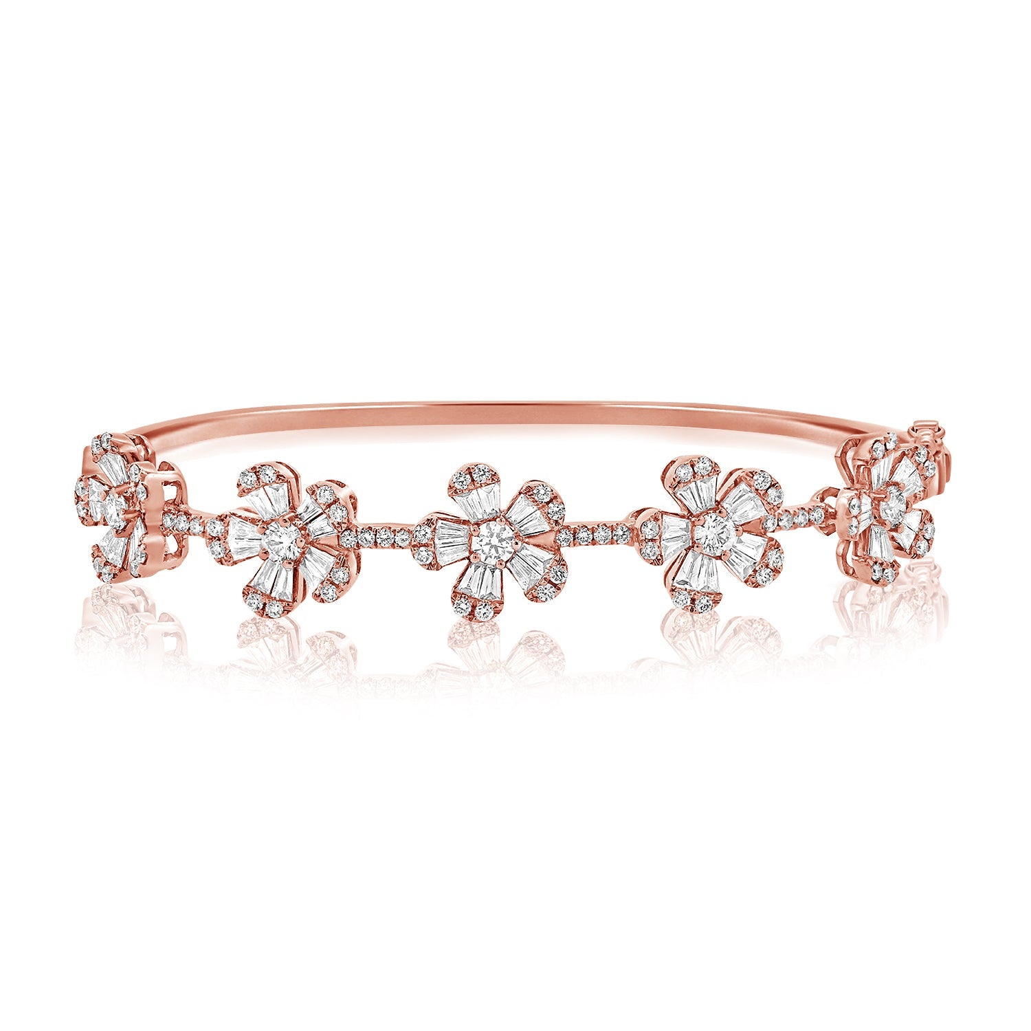 14K Gold Flower Station Diamond Bangle - Rose
