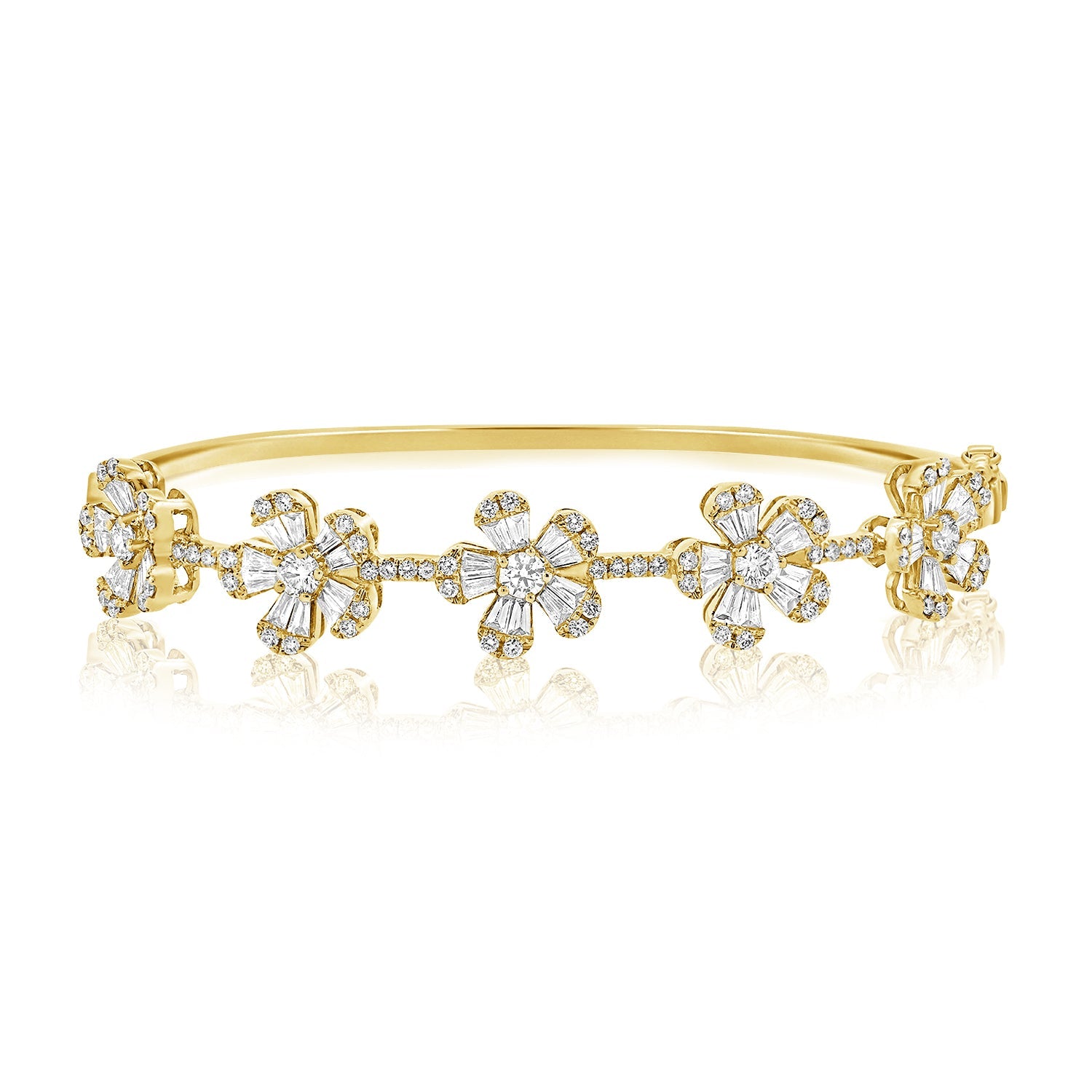 14K Gold Flower Station Diamond Bangle - Yellow