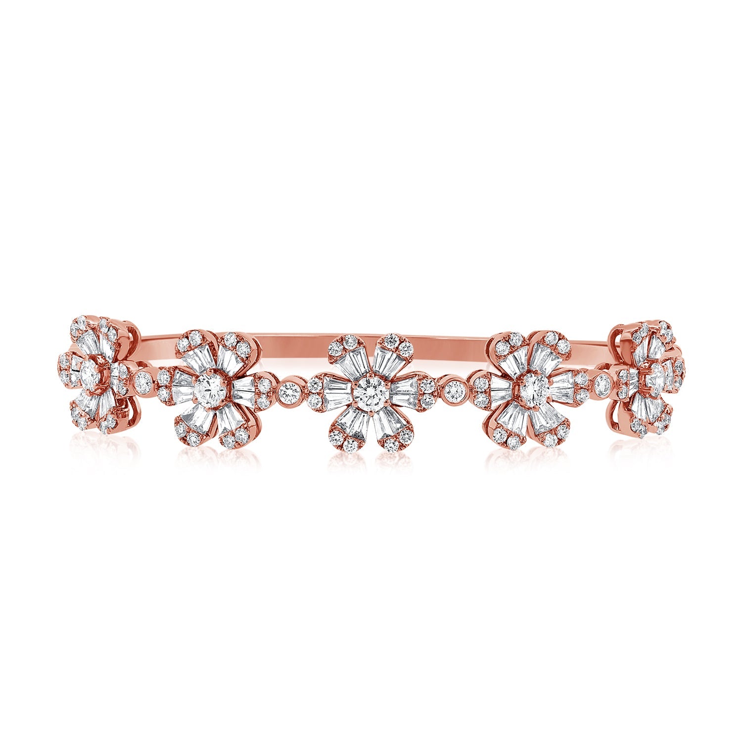 14K Gold Diamond 5-Station Flower Bangle-Rose