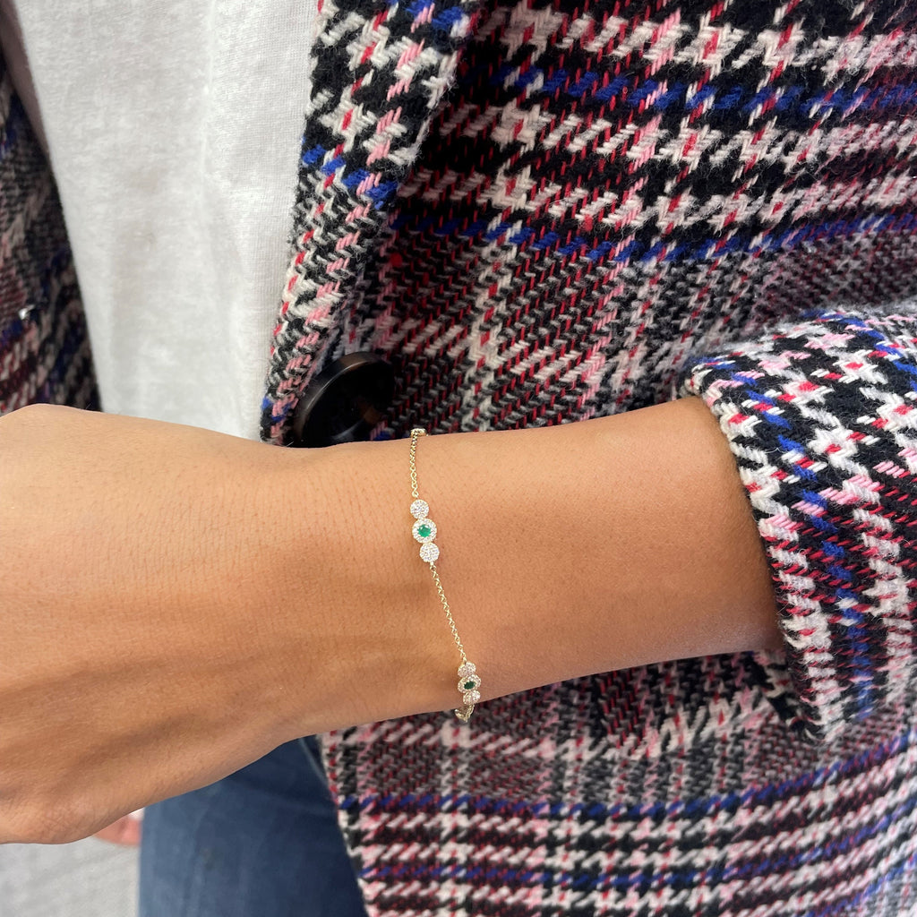 Emerald and Diamond Station Bracelet, 14K