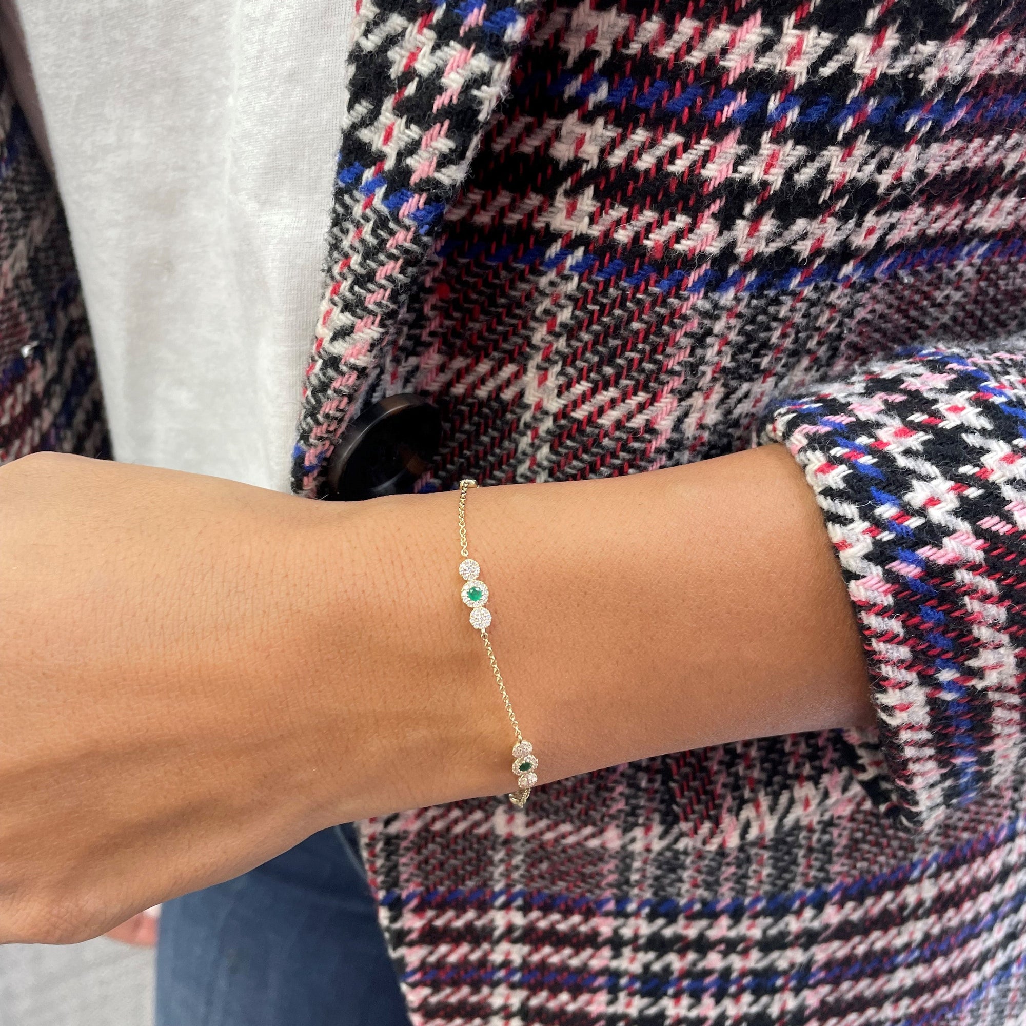 Emerald and Diamond Station Bracelet, 14K